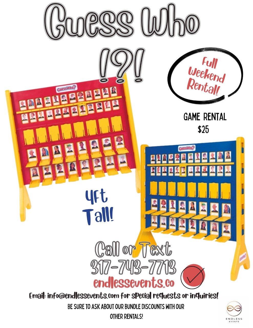 Giant Guess Who game rental flyer